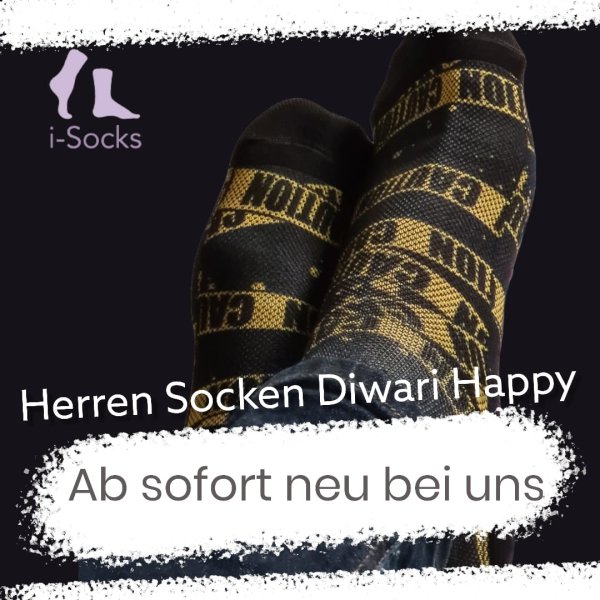 Ausgefallene Socken für Herren mit Print Schwarz- Gelb, Diwari Happy